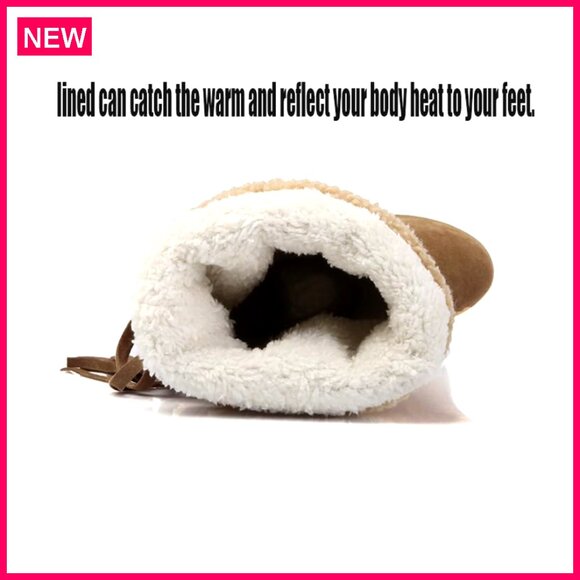 Women's Winter Wedge Knee High Snow Boots Fuzzy Collar Fur Lined Non-Slip - Picture 4 of 8